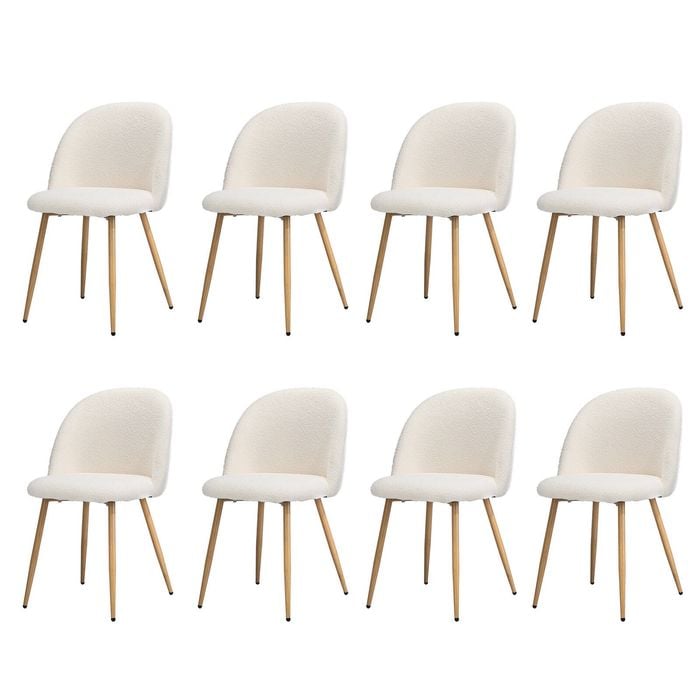 Oikiture 8x Dining Chairs Sherpa Wooden White