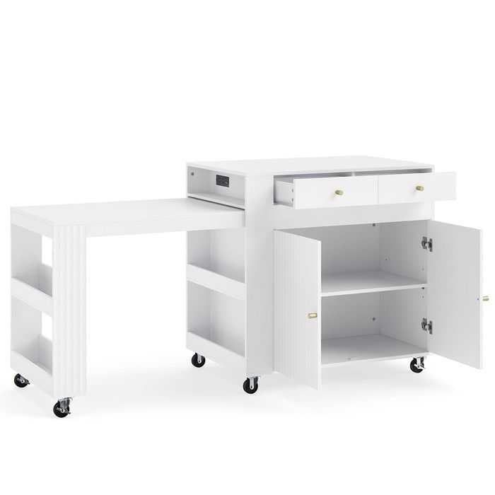 Costway Rolling Kitchen Cart Trolley Cabinet on Wheels-White