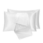 LINENOVA 2pcs Luxury Silk Satin Pillow Cases Pillowcase Cushion Covers - King,Pure white