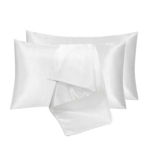 LINENOVA 2pcs Luxury Silk Satin Pillow Cases Pillowcase Cushion Covers - King,Pure white