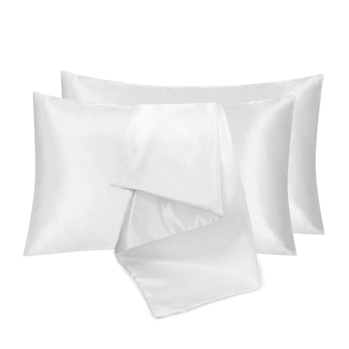 LINENOVA 2pcs Luxury Silk Satin Pillow Cases Pillowcase Cushion Covers - King,Pure white