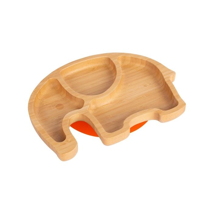 Tiny Dining Children's Bamboo Elephant Plate with Suction Cup - Segmented Design - 24cm
