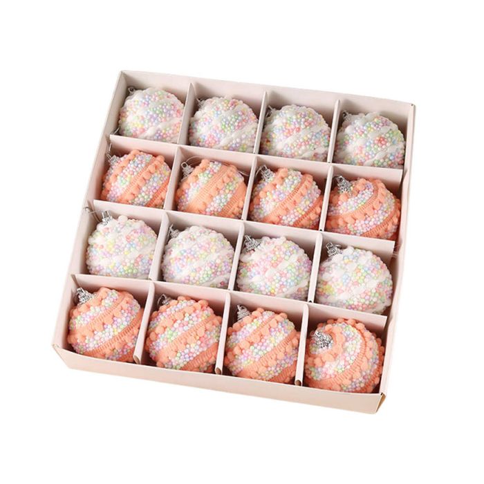 Catzon 16 Pcs Candy Christmas Ornaments 6CM Pastel Macaron Shatterproof Foam Ball for Holiday-Set4