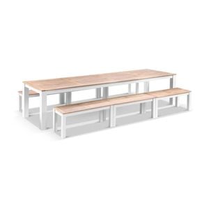 Balmoral 3.55m Outdoor Teak Top Aluminium Table With Bench Seats White