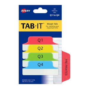 Margin Quarters Q1-Q4 Tabs 24pcs (64x26mm) (Primary Red/Yellow/Green/Blue)