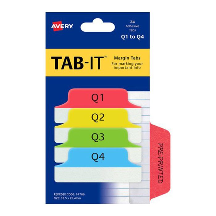 Margin Quarters Q1-Q4 Tabs 24pcs (64x26mm) (Primary Red/Yellow/Green/Blue)