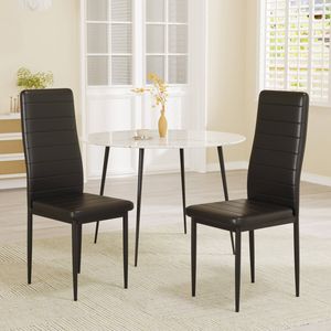 Advwin Set of 2 Dining Chairs Padded Seat Leather Black