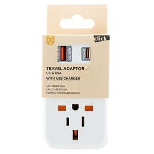 Click Travel Adapter UK & USA to AU with USB Charger