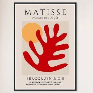 Galrie Henri Matisse Vintage Red Leaf Exhibition Print at Berggruen & Cie, Black Frame, 50 x 70cm (20 x 28inch)