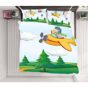 3D Cartoon Airplane Kids 82 Bed Pillowcases Quilt Queen Size