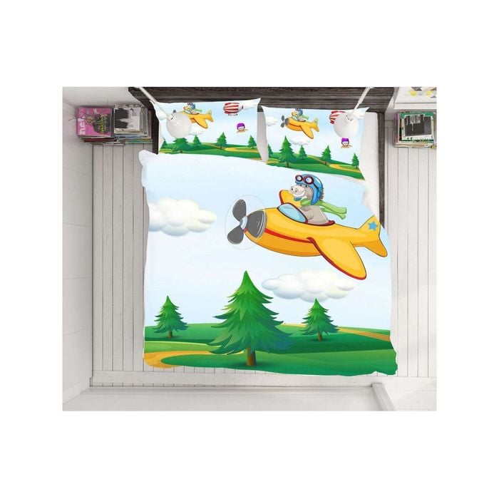 3D Cartoon Airplane Kids 82 Bed Pillowcases Quilt Queen Size
