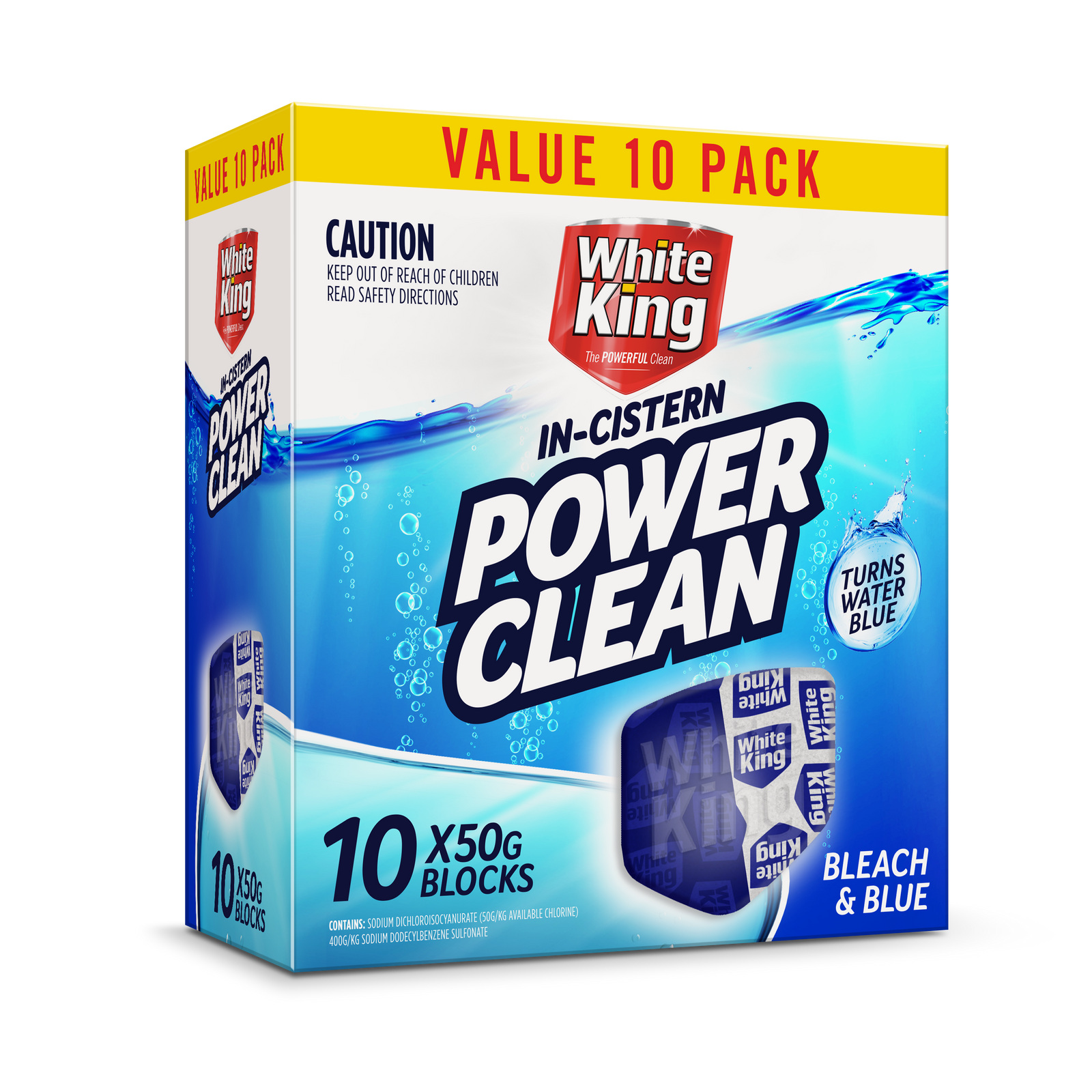 White King 10pk 50g Power Clean In-Cistern Bleach & Blue Blocks