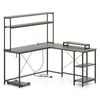 Costway L-shaped Gaming Desk W/power Outlets Reversible Led Computer Table Grey