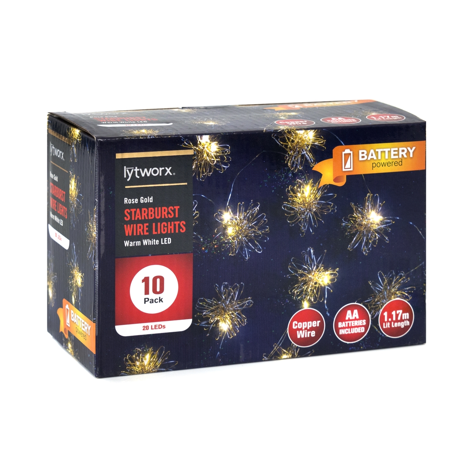 Lytworx Warm White Battery Operated Rose Gold Starburst Wire Lights - 10 Pack