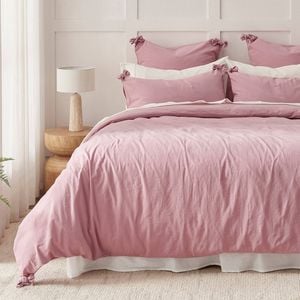 Dreamaker Bonnie Washed Cotton Quilt Cover Set With Bows Pink Pearl King Single Bed