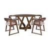 Mattia 5pc 120cm Round Dining Table Set Mauve Pink Fabric Seat Chair Walnut
