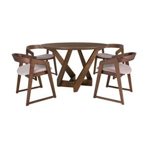 Mattia 5pc 120cm Round Dining Table Set Mauve Pink Fabric Seat Chair Walnut