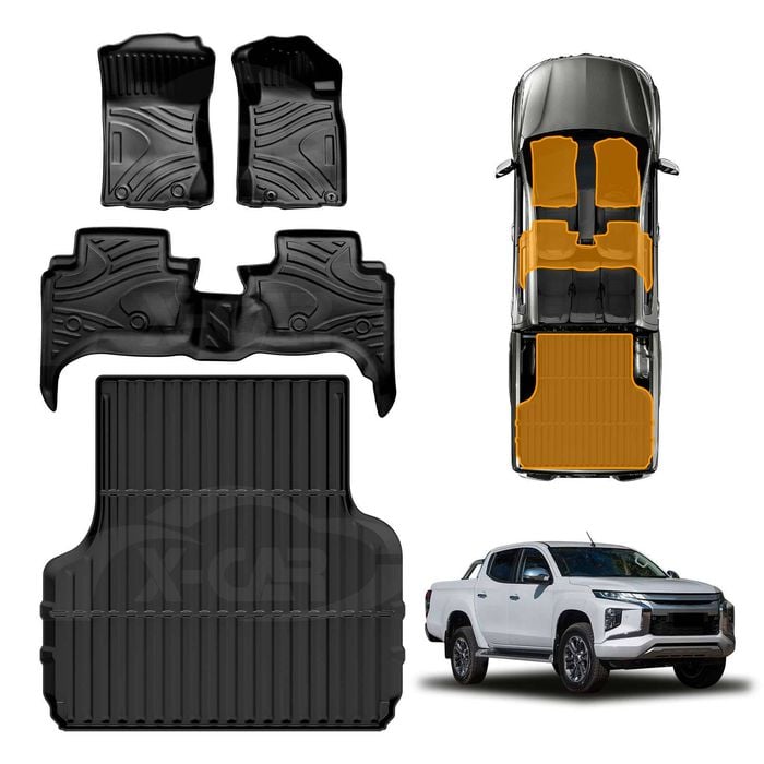 3D Car Floor Mats Tub Liner for Mitsubishi Triton MQ MR Dual Cab 2015-2024 Heavy Duty Cargo Mat
