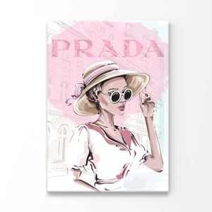 Pink Lady With Hat Fashion Store Print 100% Australian Made 90x120cm (Stretched Canvas)