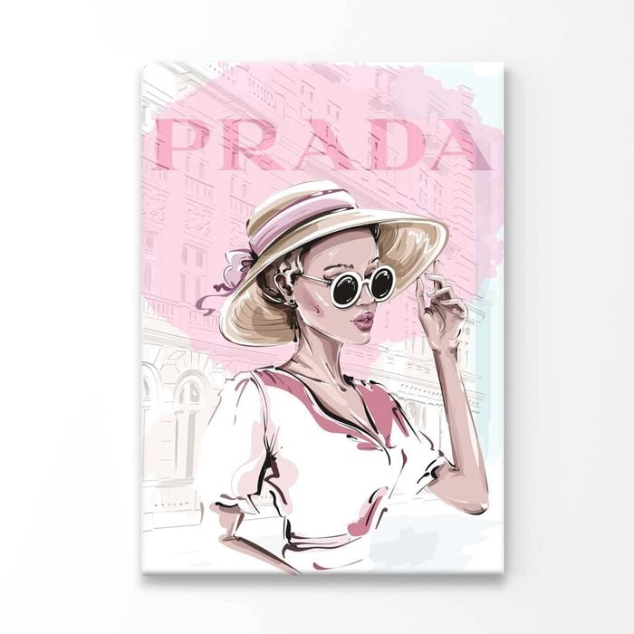 Pink Lady With Hat Fashion Store Print 100% Australian Made 90x120cm (Stretched Canvas)