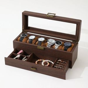 Catzon Watch Box Organizer Retro Wood Grain Watch Display Case With Glass Top-6slot2layer