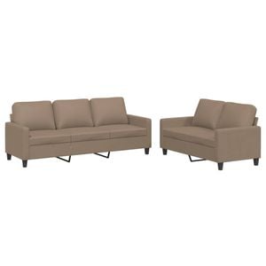vidaXL Sofa Set with Cushions 2-Seater Couch 2 Piece Cappuccino Faux Leather