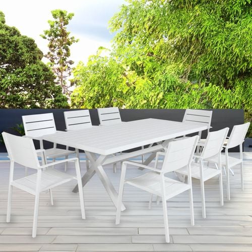 Percy 4pc Set Outdoor Dining Table Chair Aluminium Frame White Bunnings Australia