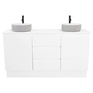 CIBO 1500mm White Nordic Full Height Double Bathroom Vanity With Light Grey / White Countertop Basins