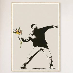 Galrie Banksy Love is in the Air Flower Thrower Artwork - 2003 Limited Edition Print, Wood Frame, A0 84 x 119cm (33 x 47inch)