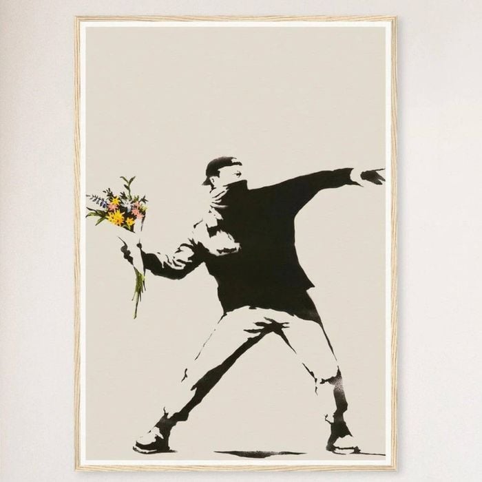 Galrie Banksy Love is in the Air Flower Thrower Artwork - 2003 Limited Edition Print, Wood Frame, A0 84 x 119cm (33 x 47inch)