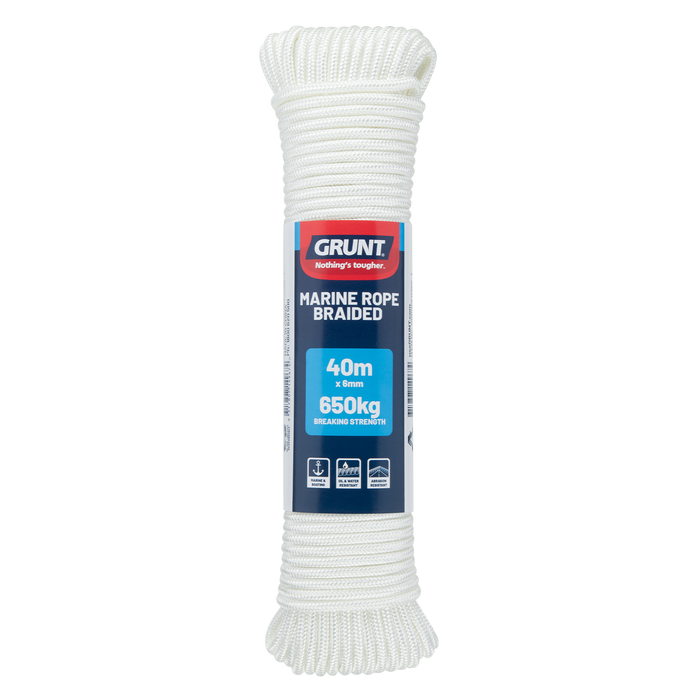 Grunt 6mm x 40m White Marine Braided Rope