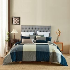 CottonMore 100% Cotton Large Check Pattern Quilt Doona Duvet Cover Set - Queen