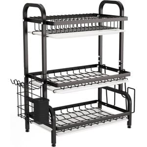 CARLA HOME Dish Drying Rack 3 Tier Large Capacity Kitchen Storage with Utensil and Cutting Board Holder