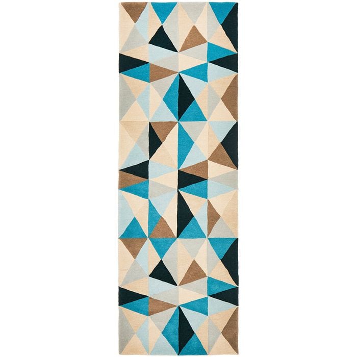 Grid 901 Blue 400x80cm - Large Runner Hand Tufted Wool Indoor Rug