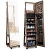 Costway Full Length Mirror Cabinet Jewelry Storage Cupboard Brown