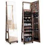 Costway Full Length Mirror Cabinet Jewelry Storage Cupboard Brown