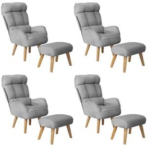 Oikiture 4x 360 Swivel Recliner Armchair Lounge Ottoman Chair With Stool Grey