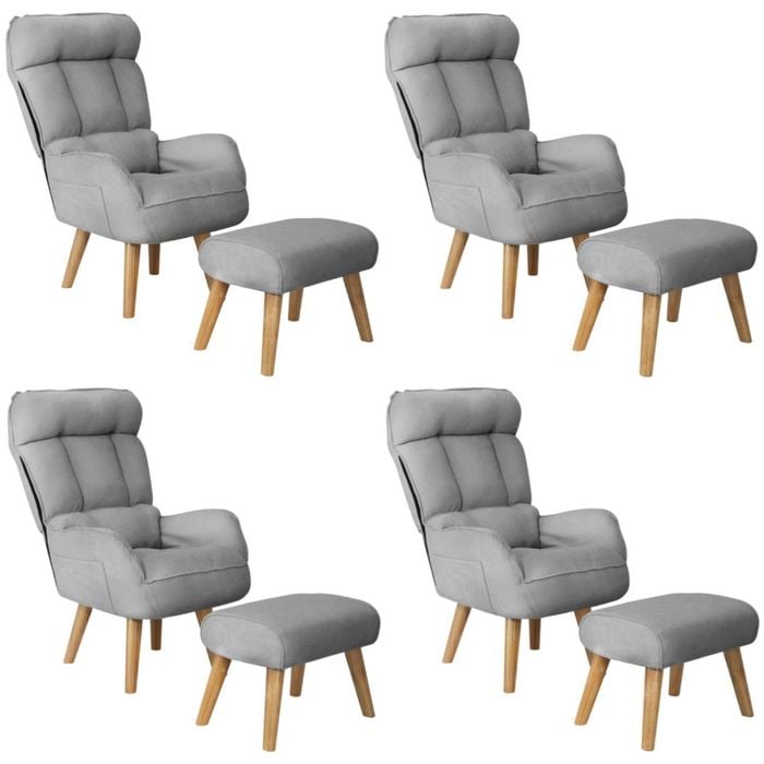 Oikiture 4x 360 Swivel Recliner Armchair Lounge Ottoman Chair With Stool Grey