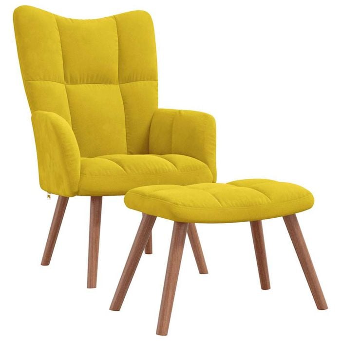vidaXL Relaxing Chair with a Stool Mustard Yellow Velvet Kitchen Seat Footrest