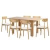 Oikiture 160cm Extendable Dining Table with 6x Dining Chairs PU Leather Natural