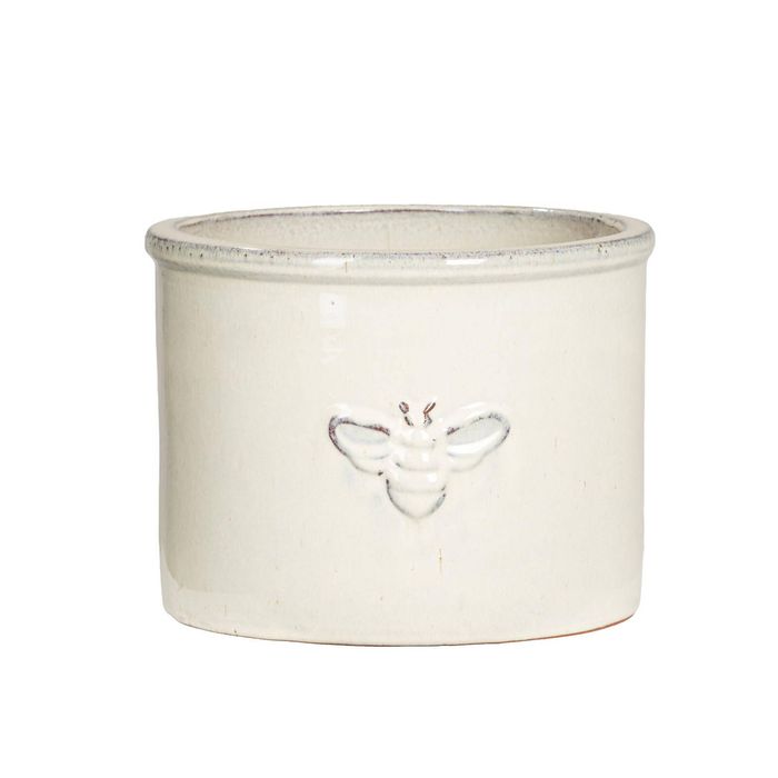 Northcote Pottery 26 x 19cm White Glazed Bee Terracotta Planter