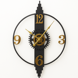 Salesbay 80cm Industrial Gear Wall Clock Vertical Retro Black Gold Silent Decor