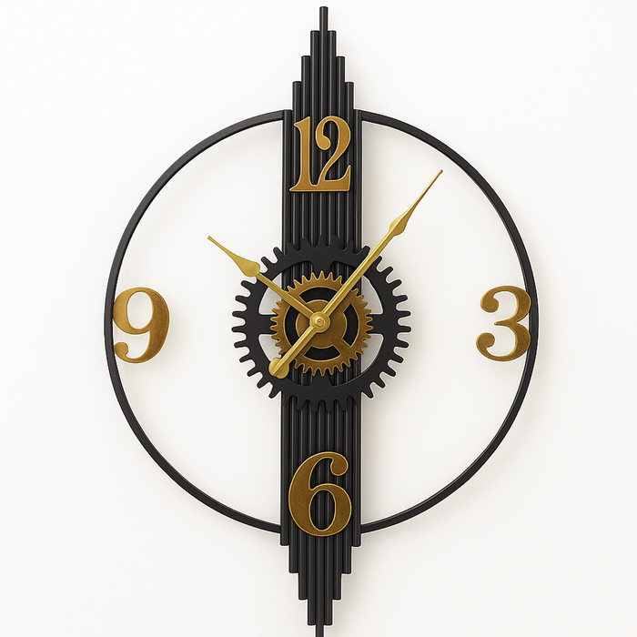 Salesbay 80cm Industrial Gear Wall Clock Vertical Retro Black Gold Silent Decor