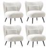 Oikiture 4x Armchair Lounge Chair with Lumbar Pillow Wingback Boucle White