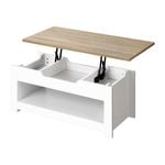 Oikiture Lift Up Top Coffee Table W/storage White And Natural