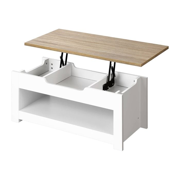 Oikiture Lift Up Top Coffee Table W/storage White And Natural