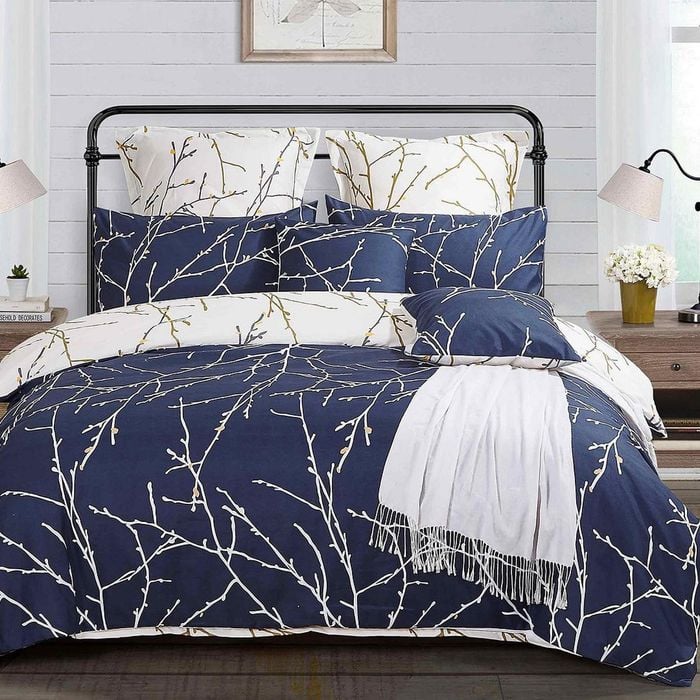 Fabric Fantastic Tree Reversible Super King Size Blue Quilt/doona/duvet Cover Set