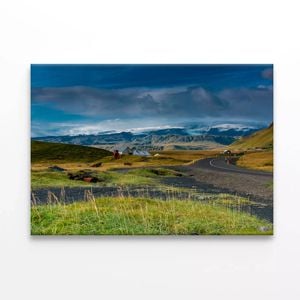 Green Grass Lands with Mountains  Print 100% Australian Made 75 x 50cm  (Stretched)