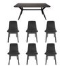 7-Piece Dining Set | Doreen Wood Dining Table 180cm & Cozy Upholstered Dining Chair | Black - Dark Grey Fabric