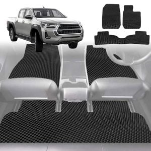 6D Diamond Car Floor Mats for Toyota Hilux Double Cab 2015-Current-Full Set-Black-Outback GT